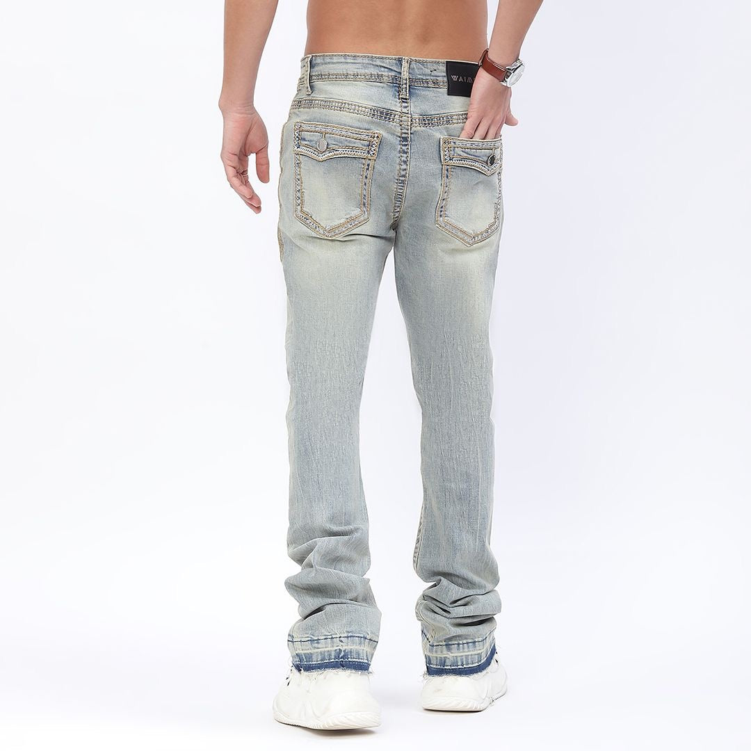 Men's Stone Wash Flarred Stacked Denim